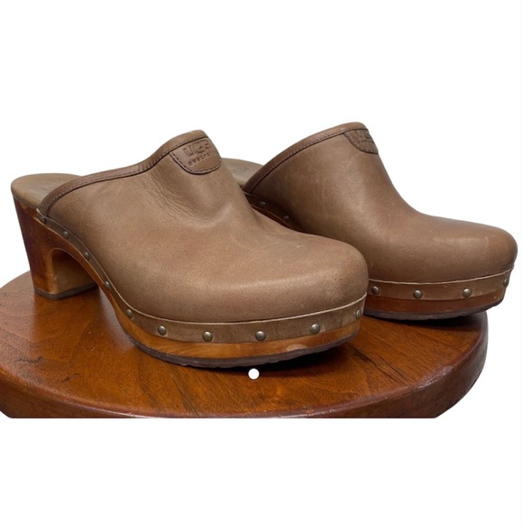 UGG | Shoes | Uggs Chestnut Abby Leather Sherpa Clogs | Poshmark